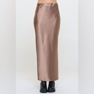 RENEE C Satin Slit Midi Skirt In Dune Size Small